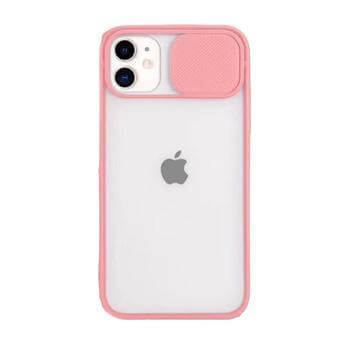 Silikonový ochranný obal s posuvným krytem na fotoaparát pro Apple iPhone 12 - světle růžový