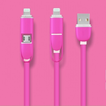 2v1 Multifunkční USB kabel Apple Lightning + Micro USB - růžový