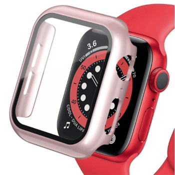 2v1 Kryt s ochranným sklem na Apple Watch 41 mm (8.série) - světle růžový