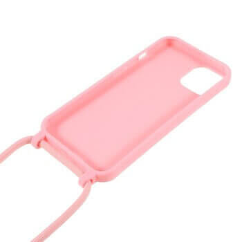Gumový ochranný kryt se šňůrkou na krk pro Apple iPhone 12 - světle růžový