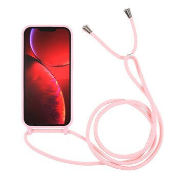 Gumový ochranný kryt se šňůrkou na krk pro Apple iPhone 14 - světle růžový