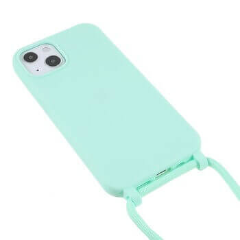 Gumový ochranný kryt se šňůrkou na krk pro Apple iPhone 14 Pro - světle zelený