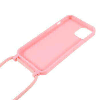 Gumový ochranný kryt se šňůrkou na krk pro Apple iPhone XR - světle růžový