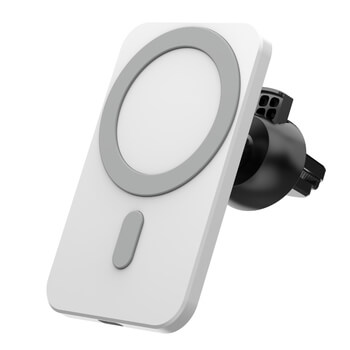2v1 Magnetická bezdrátová nabíječka MagSafe s držkákem do auta s klipem bílá