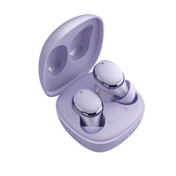 Sportovní bezdrátová bluetooth sluchátka s nabíjecím pouzdrem - fialová