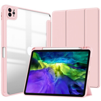 2v1 Smart flip cover + zadní silikonový ochranný obal s držákem na pero pro Apple iPad 9.7" 2018 (6. generace) - světle růžový