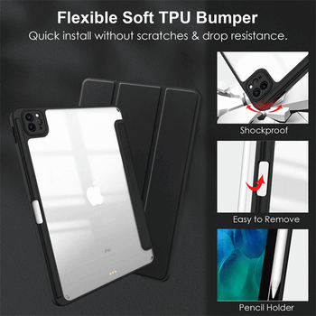 2v1 Smart flip cover + zadní silikonový ochranný obal s držákem na pero pro Apple iPad 10.2" 2021 (9. generace) - černý