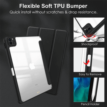 2v1 Smart flip cover + zadní silikonový ochranný obal s držákem na pero pro Apple iPad Air 5 10.9" (2022,M1) - černý