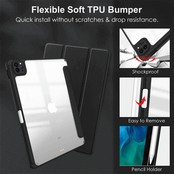 2v1 Smart flip cover + zadní silikonový ochranný obal s držákem na pero pro Apple iPad 10.2" 2020 (8. generace) - černý