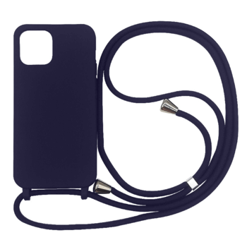 Gumový ochranný kryt se šňůrkou na krk pro Apple iPhone 14 Pro Max - tmavě modrý