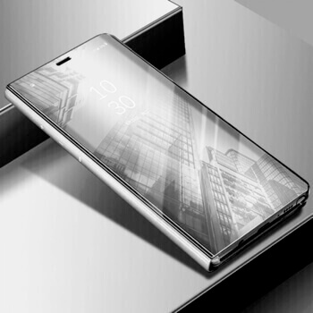 Zrcadlový plastový flip obal pro Xiaomi Redmi Note 12 5G - stříbrný