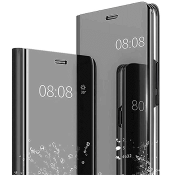 Zrcadlový plastový flip obal pro Samsung Galaxy Note 20 Ultra - černý