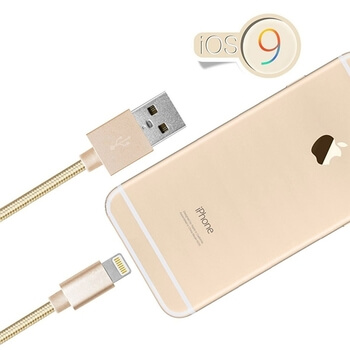 Nylonový USB Lightning kabel pro Apple - zlatý