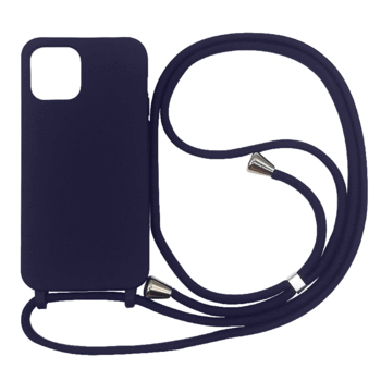 Gumový ochranný kryt se šňůrkou na krk pro Apple iPhone 15 Pro - tmavě modrý