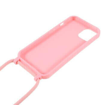 Gumový ochranný kryt se šňůrkou na krk pro Apple iPhone 15 - světle růžový