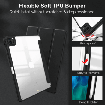 2v1 Smart flip cover + zadní silikonový ochranný obal s držákem na pero pro Huawei MatePad 11 - světle růžový