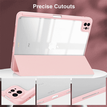 2v1 Smart flip cover + zadní silikonový ochranný obal s držákem na pero pro Xiaomi Pad 6 Pro - světle růžový