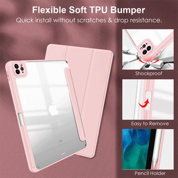 2v1 Smart flip cover + zadní silikonový ochranný obal s držákem na pero pro Xiaomi Pad 6 Pro - světle růžový
