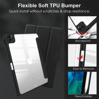 2v1 Smart flip cover + zadní silikonový ochranný obal s držákem na pero pro Honor Pad X8 Pro - černý