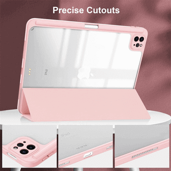 2v1 Smart flip cover + zadní silikonový ochranný obal s držákem na pero pro Honor Pad V8 - světle růžový