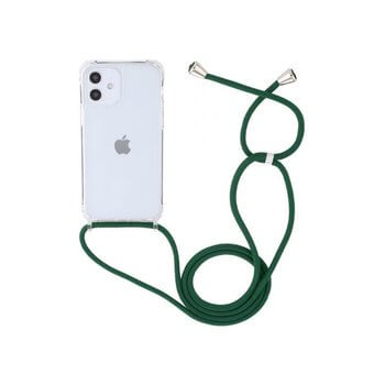 Průhledný silikonový ochranný kryt se šňůrkou na krk pro Apple iPhone 12 Pro - tmavě zelená