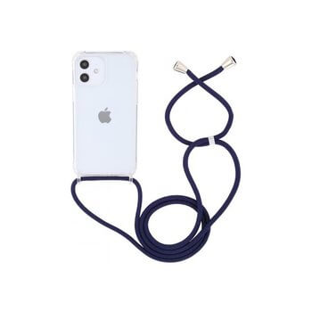 Průhledný silikonový ochranný kryt se šňůrkou na krk pro Apple iPhone 7 Plus - tmavě modrá