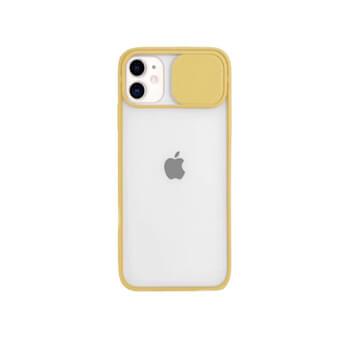 Silikonový ochranný obal s posuvným krytem na fotoaparát pro Apple iPhone 14 - žlutý