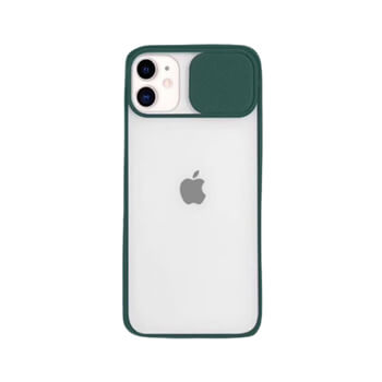 Silikonový ochranný obal s posuvným krytem na fotoaparát pro Apple iPhone 13 mini - tmavě zelený