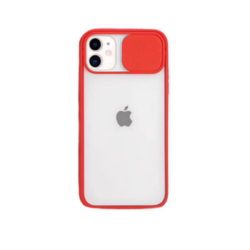 Silikonový ochranný obal s posuvným krytem na fotoaparát pro Apple iPhone 14 - červený
