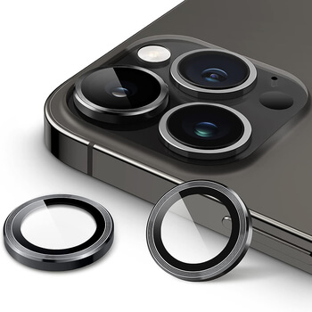 Metalické ochranné sklo na čočku fotoaparátu a kamery pro Apple iPhone 14 Pro - černé