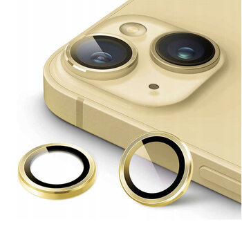 Metalické ochranné sklo na čočku fotoaparátu a kamery pro Apple iPhone 14 - zlaté