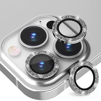 Třpytivé ochranné sklo na čočku fotoaparátu a kamery pro Apple iPhone 15 Pro Max - stříbrné