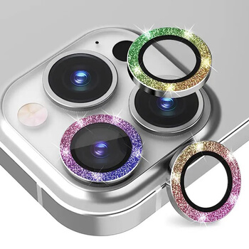 Třpytivé ochranné sklo na čočku fotoaparátu a kamery pro Apple iPhone 15 Plus - duhové
