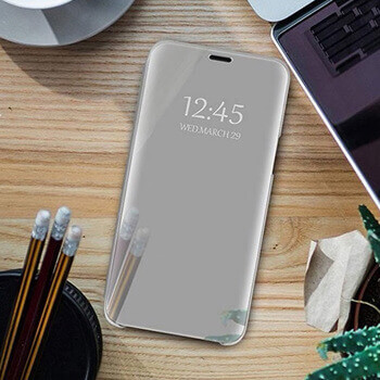 Zrcadlový plastový flip obal pro Samsung Galaxy S20 FE - stříbrný