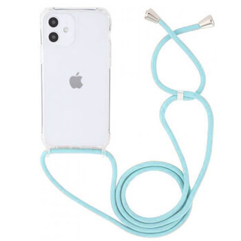 Průhledný silikonový ochranný kryt se šňůrkou na krk pro Apple iPhone 13 Pro - světle modrá