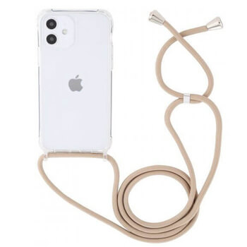 Průhledný silikonový ochranný kryt se šňůrkou na krk pro Apple iPhone 13 Pro - zlatá