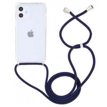 Průhledný silikonový ochranný kryt se šňůrkou na krk pro Apple iPhone 13 Pro - tmavě modrá
