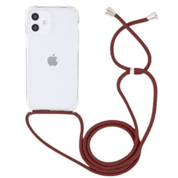 Průhledný silikonový ochranný kryt se šňůrkou na krk pro Apple iPhone 14 Plus - červená