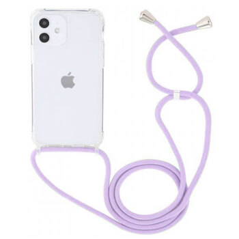 Průhledný silikonový ochranný kryt se šňůrkou na krk pro Apple iPhone 15 Plus - světle fialová