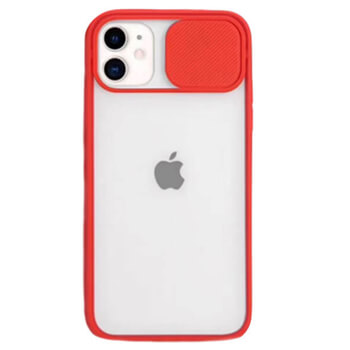 Silikonový ochranný obal s posuvným krytem na fotoaparát pro Apple iPhone 12 Pro - červený