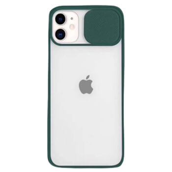 Silikonový ochranný obal s posuvným krytem na fotoaparát pro Apple iPhone 13 Pro Max - tmavě zelený
