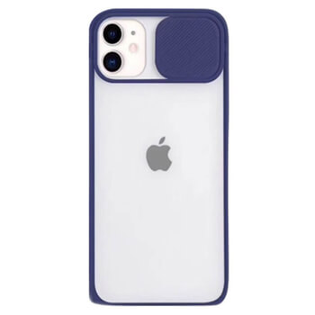 Silikonový ochranný obal s posuvným krytem na fotoaparát pro Apple iPhone 14 Plus - tmavě modrý