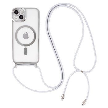 MagSafe silikonový kryt se šňůrkou pro Apple iPhone 13 - stříbrný