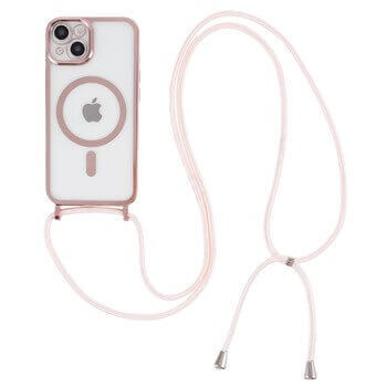 MagSafe silikonový kryt se šňůrkou pro Apple iPhone 12 - světle růžový