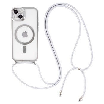 MagSafe silikonový kryt se šňůrkou pro Apple iPhone 14 - stříbrný