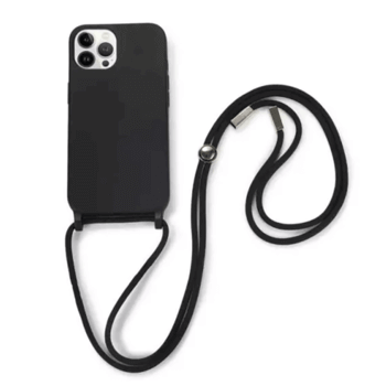 Gumový ochranný kryt se šňůrkou na krk pro Apple iPhone 16 Plus - černý