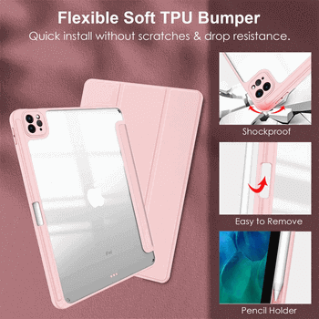 2v1 Smart flip cover + zadní silikonový ochranný obal s držákem na pero pro Xiaomi Pad 6s Pro 12.4'' - světle růžový