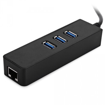 3v1 HUB rozbočovač USB-C 3x USB + port pro Ethernet RJ45 - černý