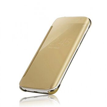 Zrcadlový plastový flip obal pro Samsung Galaxy S6 Edge - zlatý
