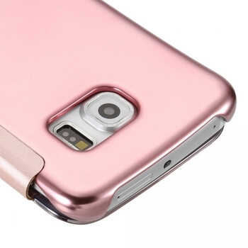 Zrcadlový plastový flip obal pro Samsung Galaxy S7 G930F - růžový